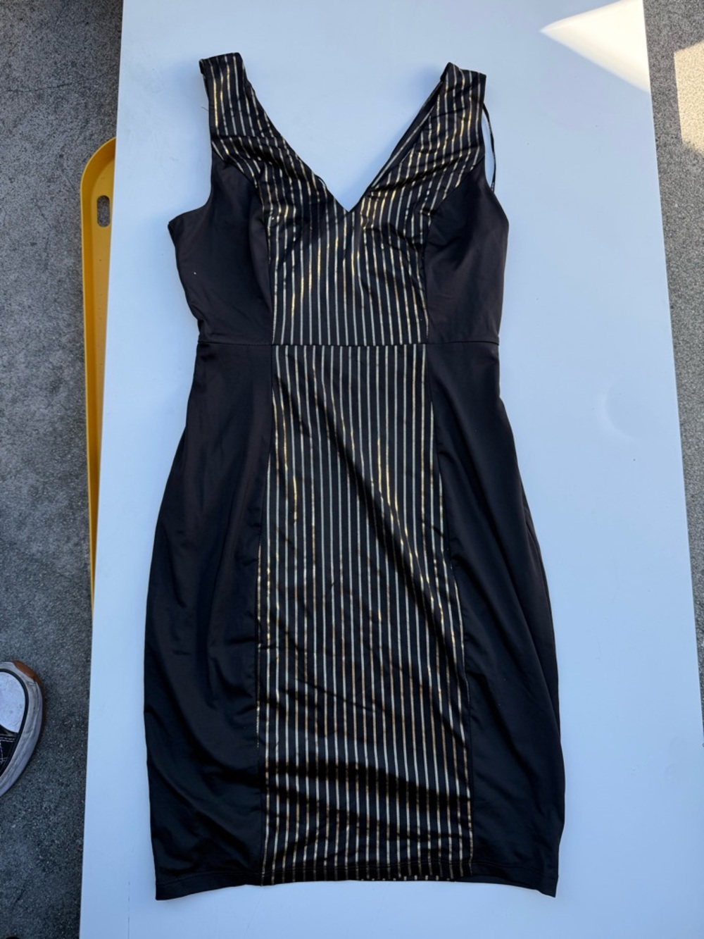 Nikibiki Black Midi Dress with Gold Pinstripe Panel